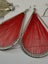 Big dangling earrings silver leaves wood ethnic red weave silver trim tassels or Carousel 7