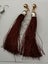 Big dangling earrings silver leaves wood ethnic red weave silver trim tassels or Carousel 13