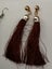 Big dangling earrings silver leaves wood ethnic red weave silver trim tassels or Carousel 12