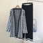 New Plaid Mid Length Cardigan Outfit With Lace Up Women Knitted Carousel 2