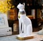 White And Gold Egyptian Goddess Bastet Cat Sitting Figurine Carousel 3