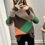 Autumn Winter Sweater Women Knitted Color Block Pullover Sweater Long Carousel 5