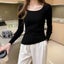 Knitted Bottoming Shirt Women's Spring And Autumn New Square-neck Carousel 2
