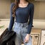 Knitted Bottoming Shirt Women's Spring And Autumn New Square-neck Carousel 4