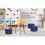 2 Set Dark Blue Fabric Ottoman Round Wooden Leg Foot Stool Carousel 2