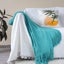 SOGA Teal Acrylic Knitted Throw Blanket Solid Fringed Warm Cozy Woven Cover C... Carousel 6