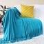 SOGA Blue Acrylic Knitted Throw Blanket Solid Fringed Warm Cozy Woven Cover C... Carousel 2
