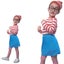 Kids Wheres Wally COSTUME FULL SET Party Hat Shirt Top Pants Girls Book Week Carousel 1