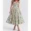 YENKYE Women French Style Floral Print A-line Midi Sling Dress Sexy Carousel 7