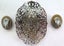 ANTIQUE ORNATE FILIGREE SILVER OLIVE CABOCHON BROOCH AND MATCHING EARRINGS Carousel 2