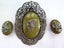 ANTIQUE ORNATE FILIGREE SILVER OLIVE CABOCHON BROOCH AND MATCHING EARRINGS Carousel 1