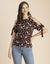Moomaya Cold Shoulder Band Collar Short Sleeve Printed Top - Women's Trendy Carousel 2