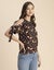 Moomaya Cold Shoulder Band Collar Short Sleeve Printed Top - Women's Trendy Carousel 3