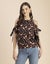 Moomaya Cold Shoulder Band Collar Short Sleeve Printed Top - Women's Trendy Carousel 5