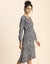 Moomaya Slim Fit Printed Long Sleeve Wrap Dress - V Neck Cocktail Evening Carousel 3