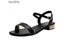 Women Genuine Leather Sandals Low Heel Buckle Strap Open Toe Black Beige Metal Carousel 5