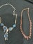 Vintage copper & red crystal necklace silver w blue agate discs caged gemstones Carousel 1