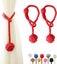 Set Of 2 red Curtain Tiebacks With Large Hand Woven Cotton Woven Ball Outdoo Carousel 1