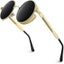 Vintage Round Polarized Steampunk Sunglasses gold Frame And Black Film For M Carousel 1