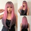 FERRE Black Pink Ombre Synthetic Cosplay Long Straight Layered Wigs with Bang... Carousel 1
