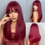 Light Wine Red Synthetic Wigs With Bangs for Women Long Straight Hair Wig Nat... Carousel 1