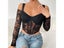 Women French White Lace Mesh Long Sleeve Crop Top Summer Tank Top Ladies Carousel 6