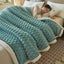 Reversible Microfiber Chunky Knit Pom-Pom Embellished Bed Blanket- Contemporary Carousel 1