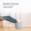 2 Set Light Blue Fabric Ottoman Round Wooden Leg Foot Stool Carousel 3