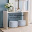 2 Set Light Blue Fabric Ottoman Round Wooden Leg Foot Stool Carousel 7