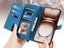 PU Leather Stand Wallet Case Cover for OPPO Reno12 5G with Wrist Strap Blue Carousel 9