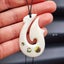 Natural Hand Carved Maori Bone Carving Pendant Necklace - Hook With Paua Inlay Carousel 1