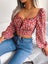 Floral Print Lace Up Crop Top For Women Carousel 4