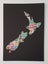 Stamp Art. Map NZ Using 1960's Pictorials Size A4. Genuine postage stamps. Carousel 2