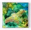 Honey Bee Line Painting green gold art 25x25cm box canvas NZ artist J Stirling Carousel 3