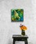 Honey Bee Line Painting green gold art 25x25cm box canvas NZ artist J Stirling Carousel 4