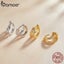 925 Sterling Silver Classic Geometry Earrings Women Zircon Crystal Double Rin... Carousel 5