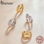 925 Sterling Silver Classic Geometry Earrings Women Zircon Crystal Double Rin... Carousel 6