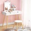 Kids Dressing Table Vanity Makeup Chair Set With Mirror Drawers Wooden Legs Carousel 5