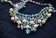 Vintage 50s cut crystal blue green turquoise ab beads and faux pearl choker bib Carousel 1