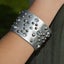 Silver-Toned Leather Bracelet with Zirconia Studs Carousel 2
