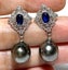 11 x 11.5mm Tahitian Pearl Earrings c/- Blue &amp; White Crystals Carousel 3