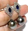 11 x 11.5mm Tahitian Pearl Earrings c/- Blue &amp; White Crystals Carousel 4