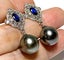 11 x 11.5mm Tahitian Pearl Earrings c/- Blue &amp; White Crystals Carousel 6
