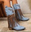 SALE Womens Sz 8 (True to size) Tassel Western Blue Boots Cowgirl Vegan Leather Carousel 3