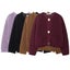 Women Fashion With Pockets Red Single Breasted Knitted Sweater Carousel 2