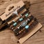 Mens Bracelet Set 6 Pcs Vintage Western Style Cow Skull Wing Wooden Beads Carousel 5