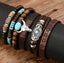 Mens Bracelet Set 6 Pcs Vintage Western Style Cow Skull Wing Wooden Beads Carousel 6