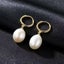 18K Gold Drop Hoop Pearl Earrings "Darla" (White) Carousel 3
