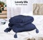 Dreamz Knitting Throw Blanket Cushion Set Pillow Tassel Fringe Sofa Bed Rug Navy Carousel 5