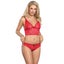 Women 3 Piece Floral Lace Bottom and Top Red Lingerie Set Carousel 1
